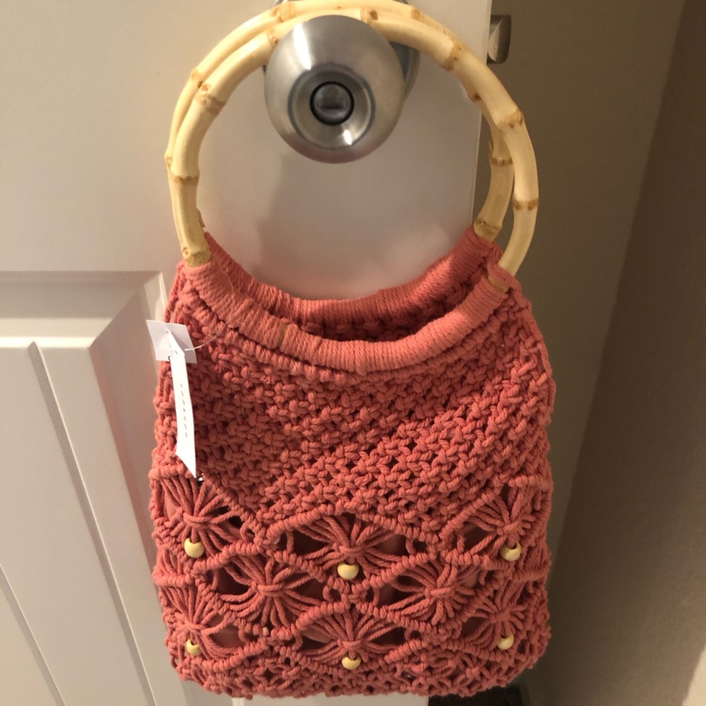 NWT TOPSHOP coral crochet bag